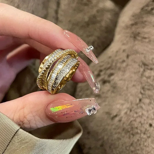 Luckacco Korea New Fashion Jewelry Exquisite Silver Color Zircon Ring Elegant Women's Opening Adjustable Wedding Gift Luxury Accessory