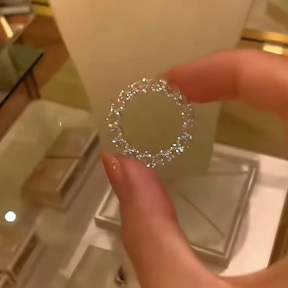 luckacco luxury full crystal small round stone engagement rings for women silver color white zircon wheel ring wedding band jewelry gift