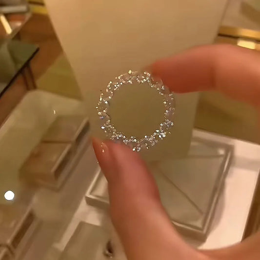 Luckacco Luxury Full Crystal Small Round Stone Engagement Rings For Women Silver Color White Zircon Wheel Ring Wedding Band Jewelry Gift