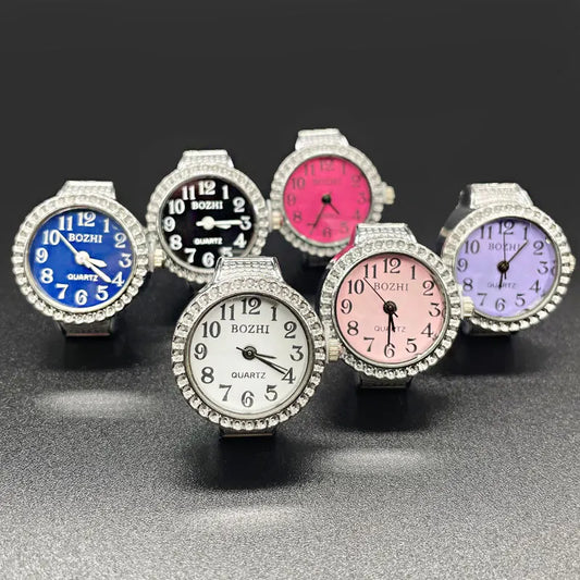 Luckacco Steel Fun New Roman Quartz Finger Watch Rings Vintage Punk Mini Elastic Strap Alloy Watches Couple Rings Jewelry Clock Women Men