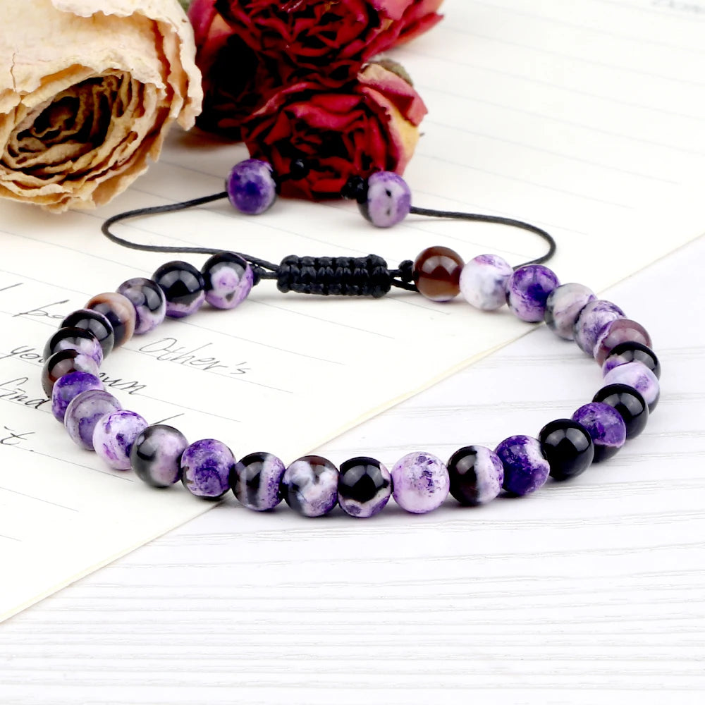 luckacco 6mm fire agates onyx bead bracelet natural stone men women braided rope bangle adjustable jewelry yoga healing balance bracelets