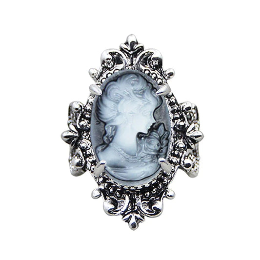 Luckacco Vintage 6 Colors Lady Queen Cameo Rings For Women Antique Silver Plated Flower Plant Pink Cameo Ring Fashion Jewelry