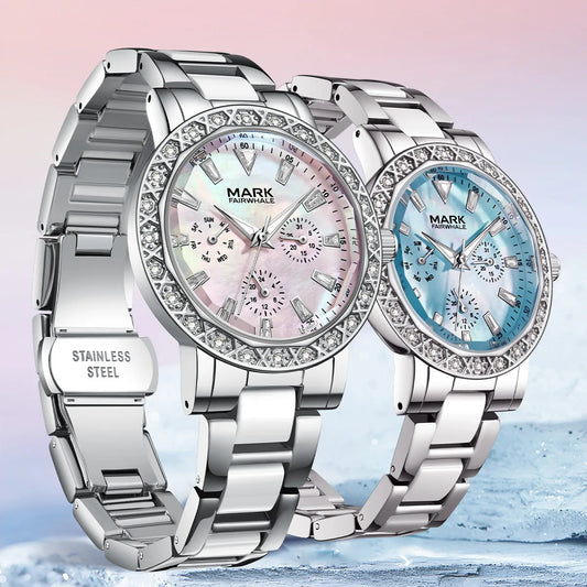 Luckacco Mark Fairwhale Dress Pink Diamond Watch For Women Fashion Ceramic Chain Quartz Watch Luxury Brilliant Beimu Wristwatch Ladies