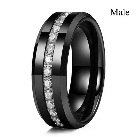Luckacco Couple Rings Exquisite Women Rhinestones Zirconia Rings Set Simple Gold Color Men Stainless Steel CZ Stone Rings Wedding Jewelry