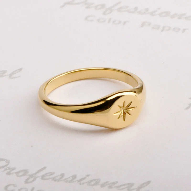luckacco european and american new stainless steel rings five-pointed star three-dimensional rings men's and women's rings versatile jewelry punk style ready stock
