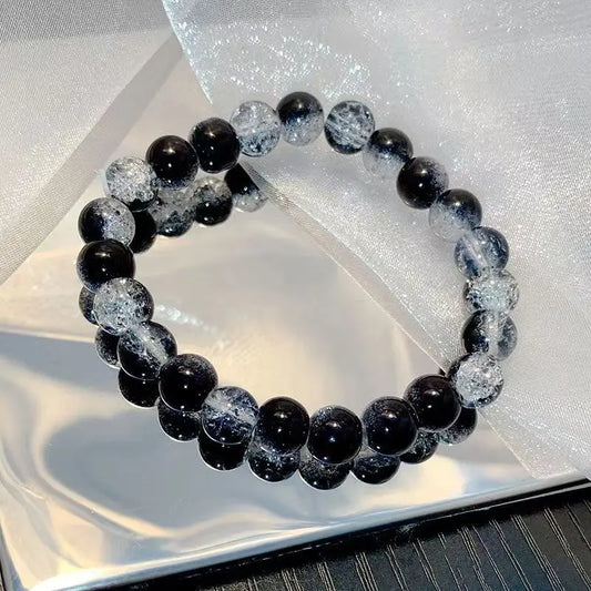 Luckacco 8MM Simple Round Beads Bracelet Elastic Stretch Handmade Cracked Bangle for Women Men Aesthetic Minimalist Pop Jewelry Gift
