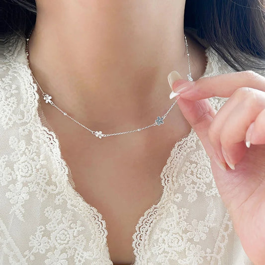 Luckacco New 925 Sterling Silver Classic Multiple Flower Combinations Choker Necklace For Girl Neck Women Wedding Party Gift Fine Jewelry