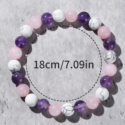 Luckacco 1pc Fashionable Aura Balancing Sleep Bracelet, 8mm Natural Stone Sleep Bracelet - White Turquoise - Amethyst - Rose Quartz