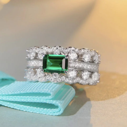 Luckacco Delicacy Luxury white gold solid platinum PT950 women's diamond ring Ring Female Emerald Cut
