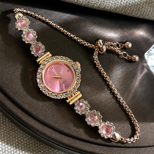 Luckacco Foreign trade chalcedony bracelet watch set with diamond light luxury live new fashion quartz watch pull diamond women's watch