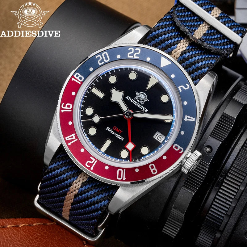 luckacco addiesdive luxury gmt515-24h men's watch diver 200m bubble mirror glass bgw9 super luminous stainless steel men's analog watches
