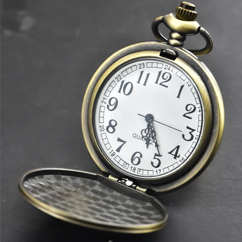 luckacco retro bronze steampunk floral carving flip-top male and female student gift quartz necklace commemorative pocket watch