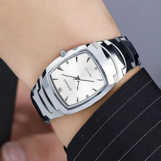 Luckacco Luxury Watch for Men Business Fashion Square Quartz Wristwatch Classic Stainless Steel Luminous Waterproof Male Date Clock Gifts