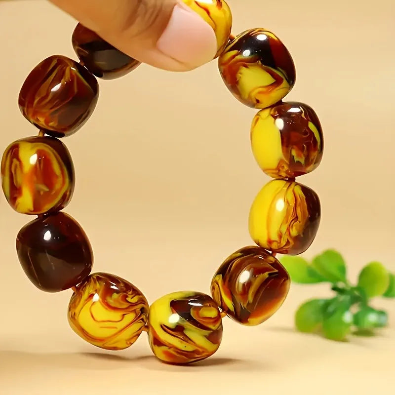 luckacco amber beeswax bracelet, retro style, stylish and minimalist, suitable for casual wear, everyday jewelry