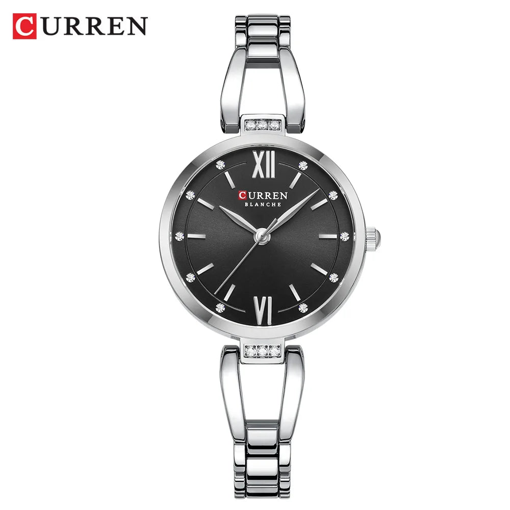 luckacco curren luxury hight quality quartz watch fashion charming rhinestones stainless steel band women's wristwatches