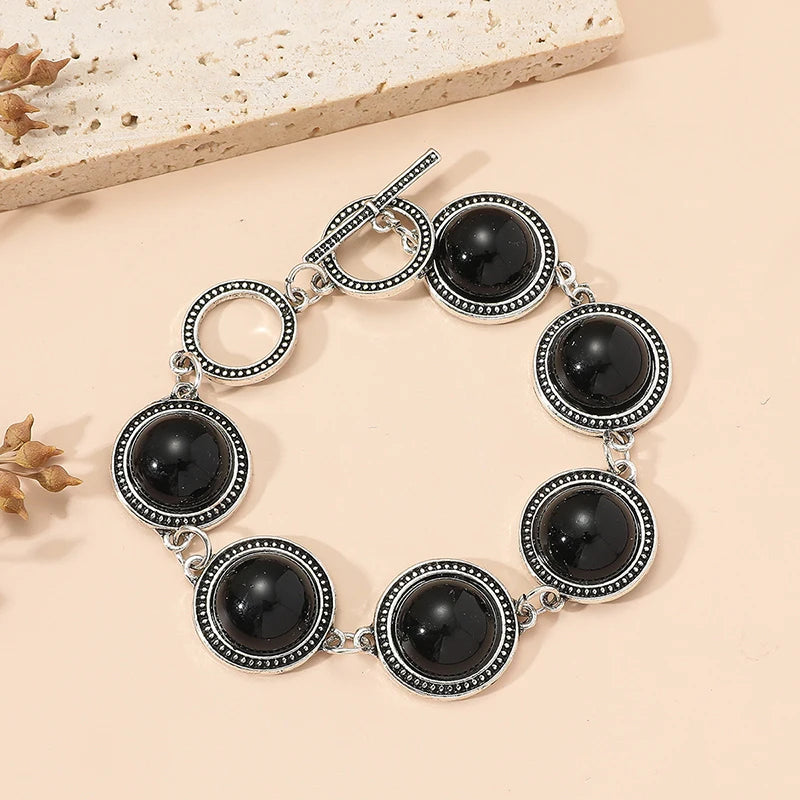 luckacco fashion boho vintage round pearl bracelets bangles for women blue red black bead vintage bohemian adjustable bracelet jewelry