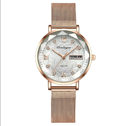 Luckacco POEDAGAR Elegant Luxury Women Watch Waterproof Luminous Date Week Ladies Watches Fashion Stainless Steel Quartz Woman Wristwatch