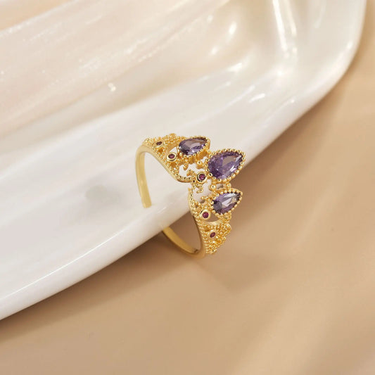 Luckacco Rapunzel Ring For Woman Fashion Wedding Party Jewelry Accessories Gold Plated Adjustable Powder Crystal Princess Crown Ring Gift
