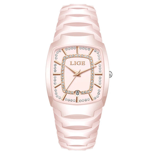 Luckacco LIGE 2025 TOP Elegant Women's Watch Waterproof Fashion Ladies Clock Creative Ceramic Strap Watch for Women Gift Relogio Feminino