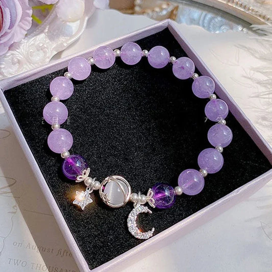 Luckacco Niche Design Star Chain Tassel Bracelet for Women Fantasy Blue Crystal Beads Elastic Rope Bracelet Best Friend Jewelry Gifts