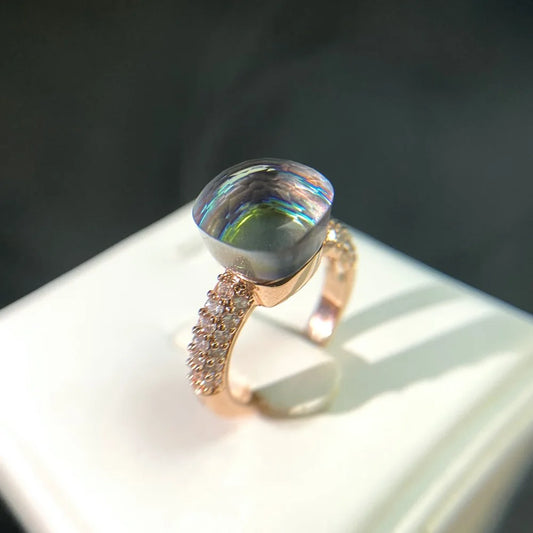 Luckacco Hot Candy Square Ring Inlay Zircon Colorful Crystal Ring For Women Party Fashion Jewelry Gold Plated Blue Topaz Ring Gift