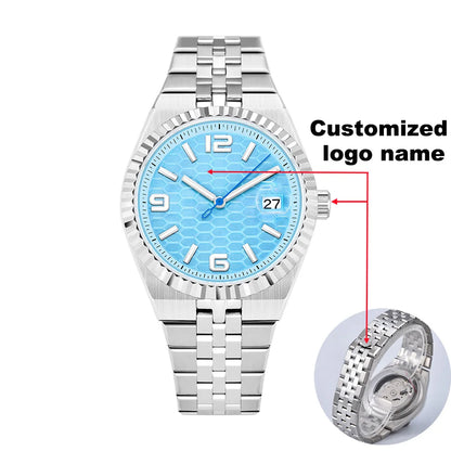 Luckacco 2025 New Watch 39.5mm Men's Watch Sapphire Glass NH35 Movement Texture Dial Silver Case Stainless Steel Strap