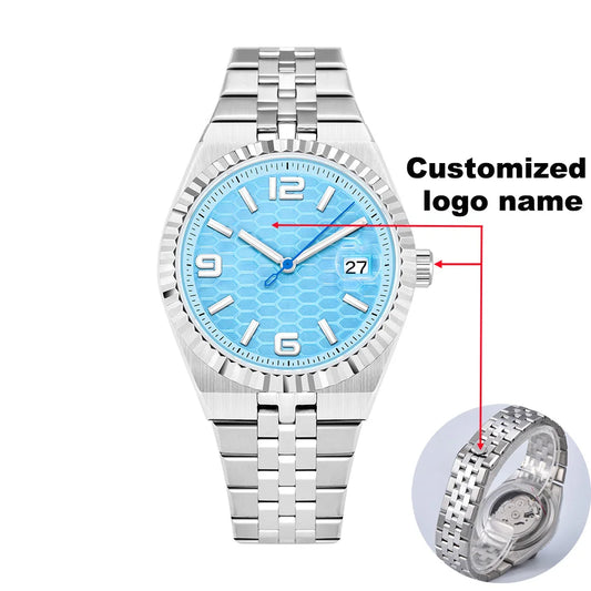 Luckacco 2025 New Watch 39.5mm Men's Watch Sapphire Glass NH35 Movement Texture Dial Silver Case Stainless Steel Strap