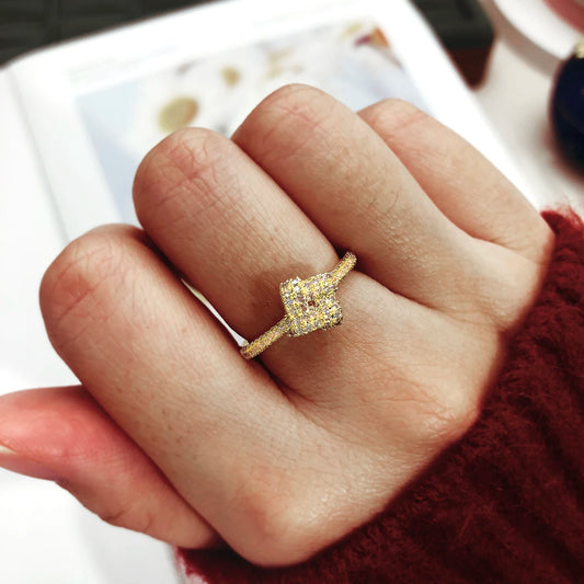 Luckacco Dainty Minimalist Stacking Ring For Women Trend Cubic Zircon Gold Color Crystal Finger Accessories for Female Jewelry Gift R737