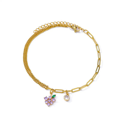 Luckacco Elegant Zircon Flowers Bracelet For Women Girls Charm Gold Color Stainless Steel Plant Bracelets Luxury Designer Jewelry Gifts