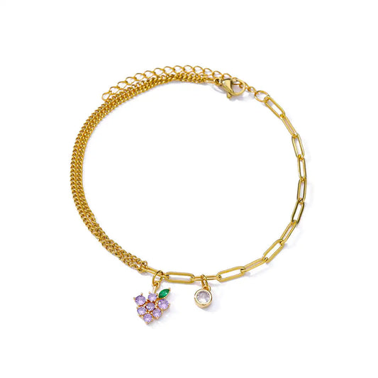 Luckacco Elegant Zircon Flowers Bracelet For Women Girls Charm Gold Color Stainless Steel Plant Bracelets Luxury Designer Jewelry Gifts