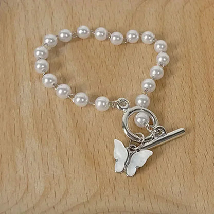 Luckacco Pulseras Fashion Butterfly Pearl Pendant Bracelet Ladies Girl Trend Charm Bracelet Festive Friendship Birthday Jewelry Bracelets