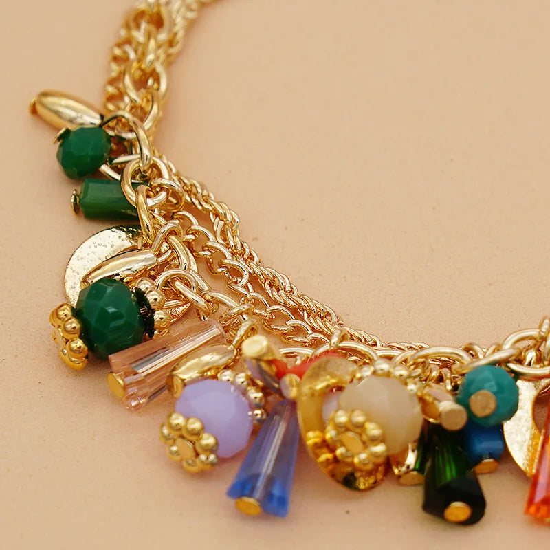 luckacco europe and the united states selling fashionable bohemian glass crystal mixed color multi-layer beaded chain bracelet women