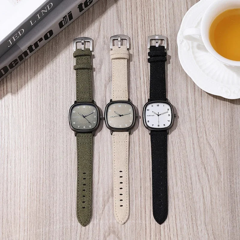 luckacco vintage square dial leather belt wristwatch brand quartz watch youth student watch casual fashion men women gift clock