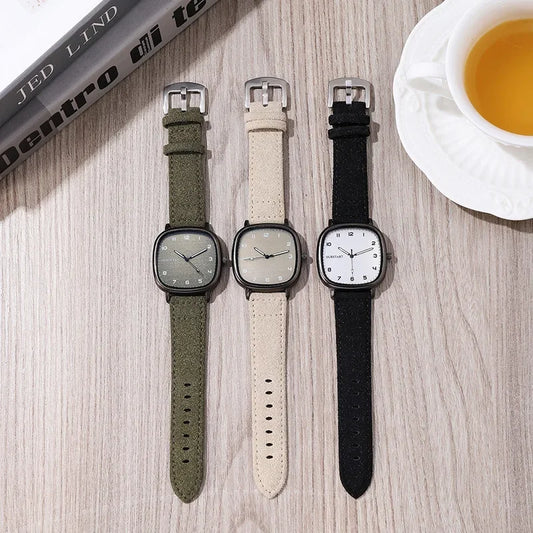 Luckacco Vintage Square Dial Leather Belt Wristwatch Brand Quartz Watch Youth Student Watch Casual Fashion Men Women Gift Clock