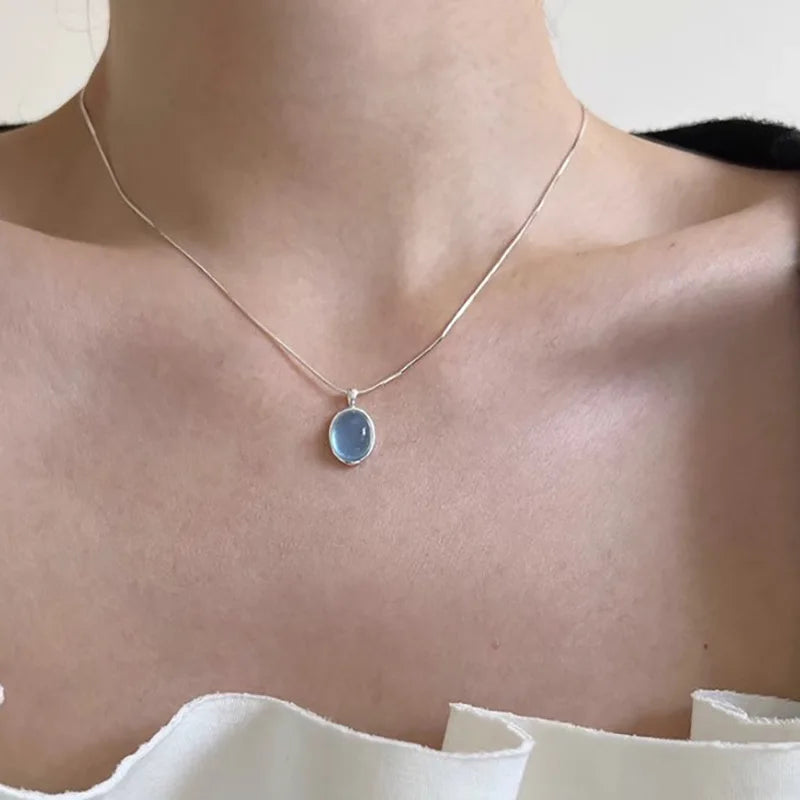 luckacco panjbj 925 sterling silver moonstone necklace for women girl individuality geometric simple jewelry birthday gift