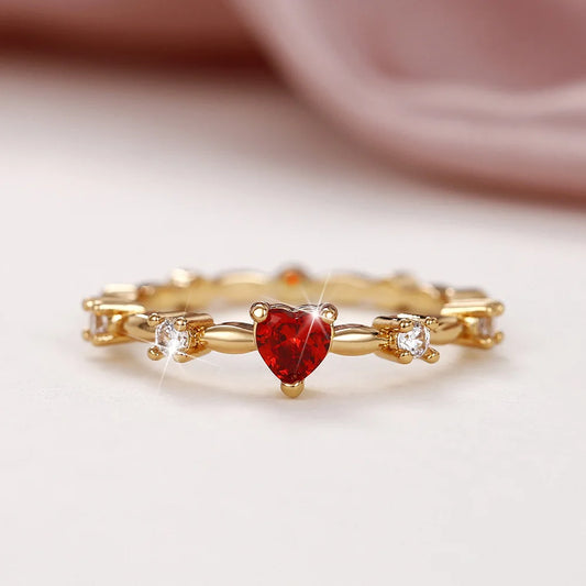 Luckacco Romantic Pink Heart shaped Ring for Female Cubic Zirconia Bridal Wedding Party  with Minimalist Fashion Jewelry Accessories