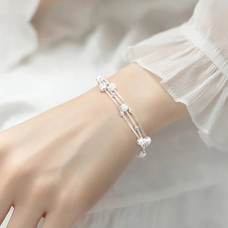 luckacco new 925 silver geometric bead punk peace of mind words irregular string bracelet for woman girl fashion jewelry gift dropship