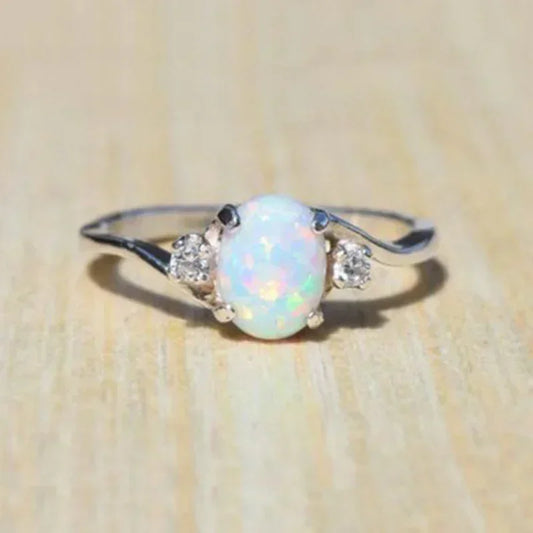 Luckacco Rings for Women Fashion High-End Jewelry Stainless Steel Copper Opal Embed Dove Egg Shape Couple Lovers Rings for Women Wedding