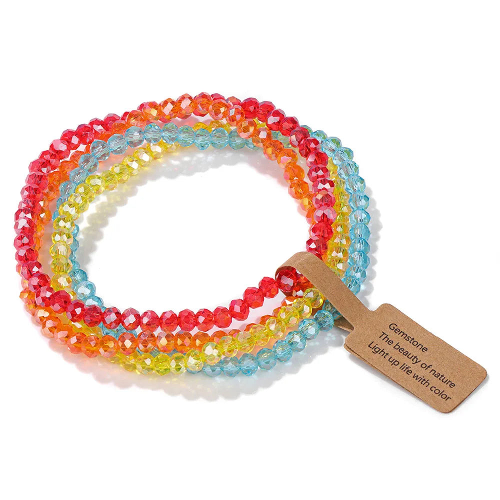 luckacco 4pcs/set shinning crystal beads elastic bracelet bohemian faceted colorful crystal glass beaded bracelet bangles set for women