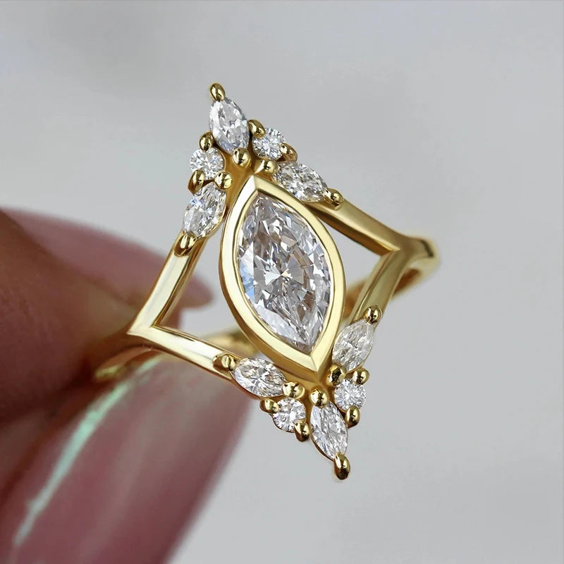 luckacco daily picks geometric shaped women rings with marquise cubic zirconia exquisite female accessories for wedding party fashion jewelry