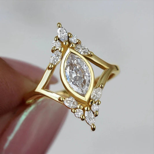 Luckacco daily picks Geometric Shaped Women Rings with Marquise Cubic Zirconia Exquisite Female Accessories for Wedding Party Fashion Jewelry