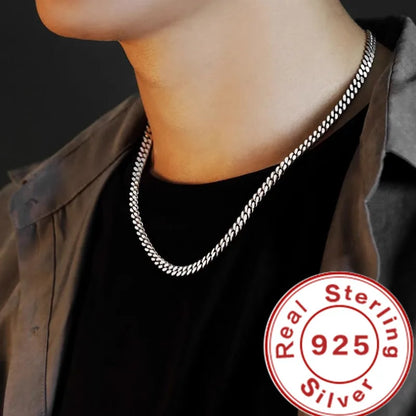 Luckacco Original 925 Sterling Silver 8MM Cuban Necklace Men Women Wedding Fine Jewelry Accessories Party Gift