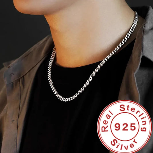 Luckacco Original 925 Sterling Silver 8MM Cuban Necklace Men Women Wedding Fine Jewelry Accessories Party Gift