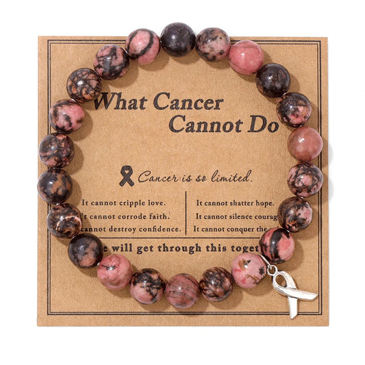 Luckacco Handmade Cat Eye Stone Bracelet Opal Quartz Pink Ribbon Beads Charm Bracelets for Women Breast Cancer Awareness Jewelry Gift