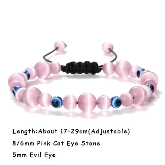 Luckacco Natural Cat Eye Stone Bracelet & Bangle for Women Brief White Pink Opal Beads Yoga Balance Jewelry Lucky Wristband Handmade Gift