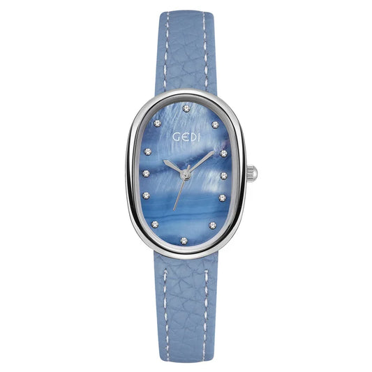 Luckacco Light luxury mother-of-pearl women's watch niche oval waterproof watch ladies litchi pattern leather belt quartz watch