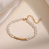 Luckacco NEWBUY Brand Gold Color Stainless Steel Beads Imitation Pearl Bracelet For Elegant Women Non-Fading Jewelry