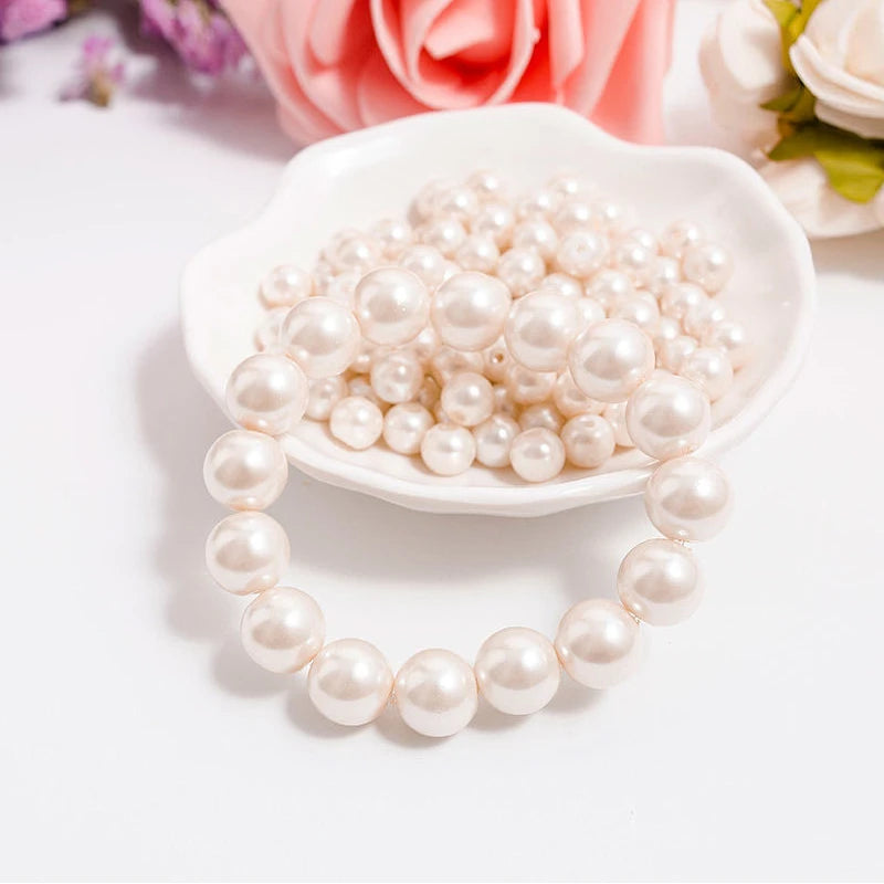 luckacco classic elegant elastic white pearl bracelet for women men wedding banquet stretch bracelets 6-12mm beads handmade jewelry gift