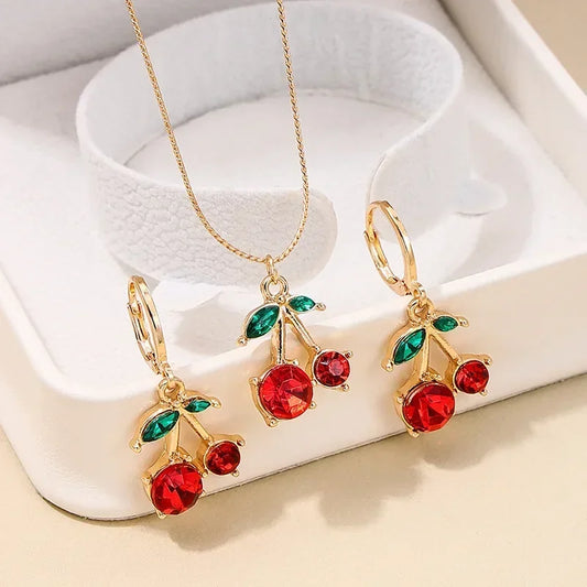 Luckacco Vintage Emerald Sets Unique Design Light Luxury Temperament Earrings  Pendant Necklace Rings Three-Piece Sets Trend Jewerly Set
