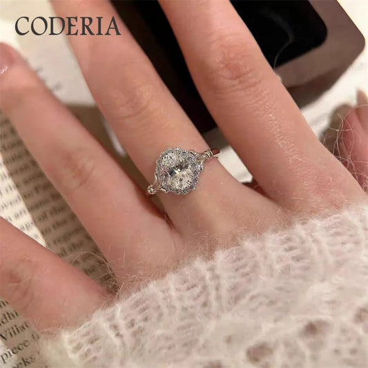 Luckacco Certified 100% S925 Sterling Silver Band for Women Wedding Jewelry 2CT Oval Brilliant Cut Moissanite Rings Lab Diamond Gift